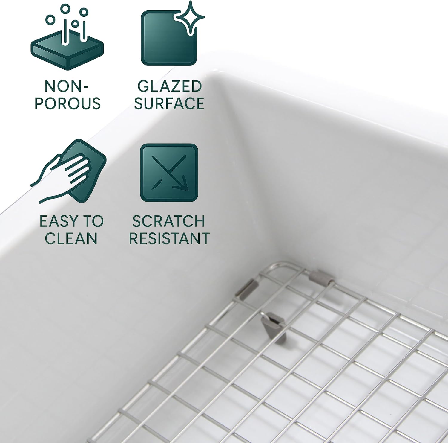 Small Kitchen Sink – 23.5” Wet Bar Sink, Drop In or Undermount, White Fireclay Single Bowl – Made in Europe, Glazed Top Edge, Scratch Resistant, Bottom Grid Included HP-FC22