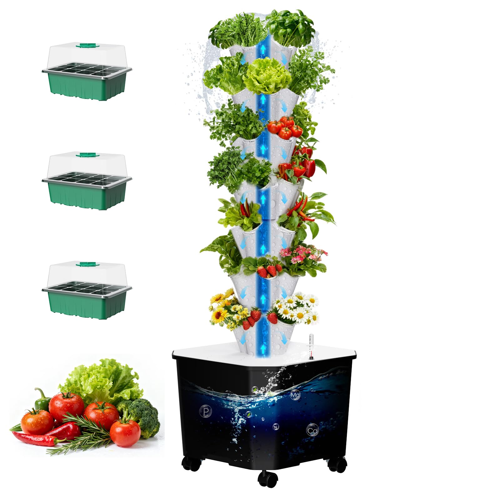 Amazon.com: Vertical Hydroponic Tower Garden35 Pods 7-Layer Indoor Outdoor  Growing System with Smart Timer,3 Seed Starter Tray.Water Pump-BPA-Free  Modular for Hydroponic Gardening Lovers Planting Vegetables : Patio, Lawn  & Garden