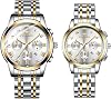 Couple Watch, Stainless Steel, 3 ATM Water Resistant: Diamond, Luminous, Analog Display, Calendar, Stylish, Quartz Wristwatch, Mens, Womens, Fashion, Accessories, Birthday, Anniversary, Christmas