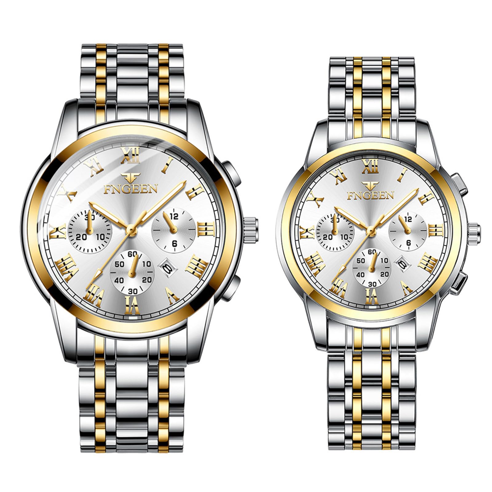 JewelryWe Orologio da Polso da Coppia Impermeabile: da Uomo Donna Cinturino Regolabile in Acciaio Inossidabile con Quadrantini Finti Orologio Numero Romano alla Moda al Lavoro