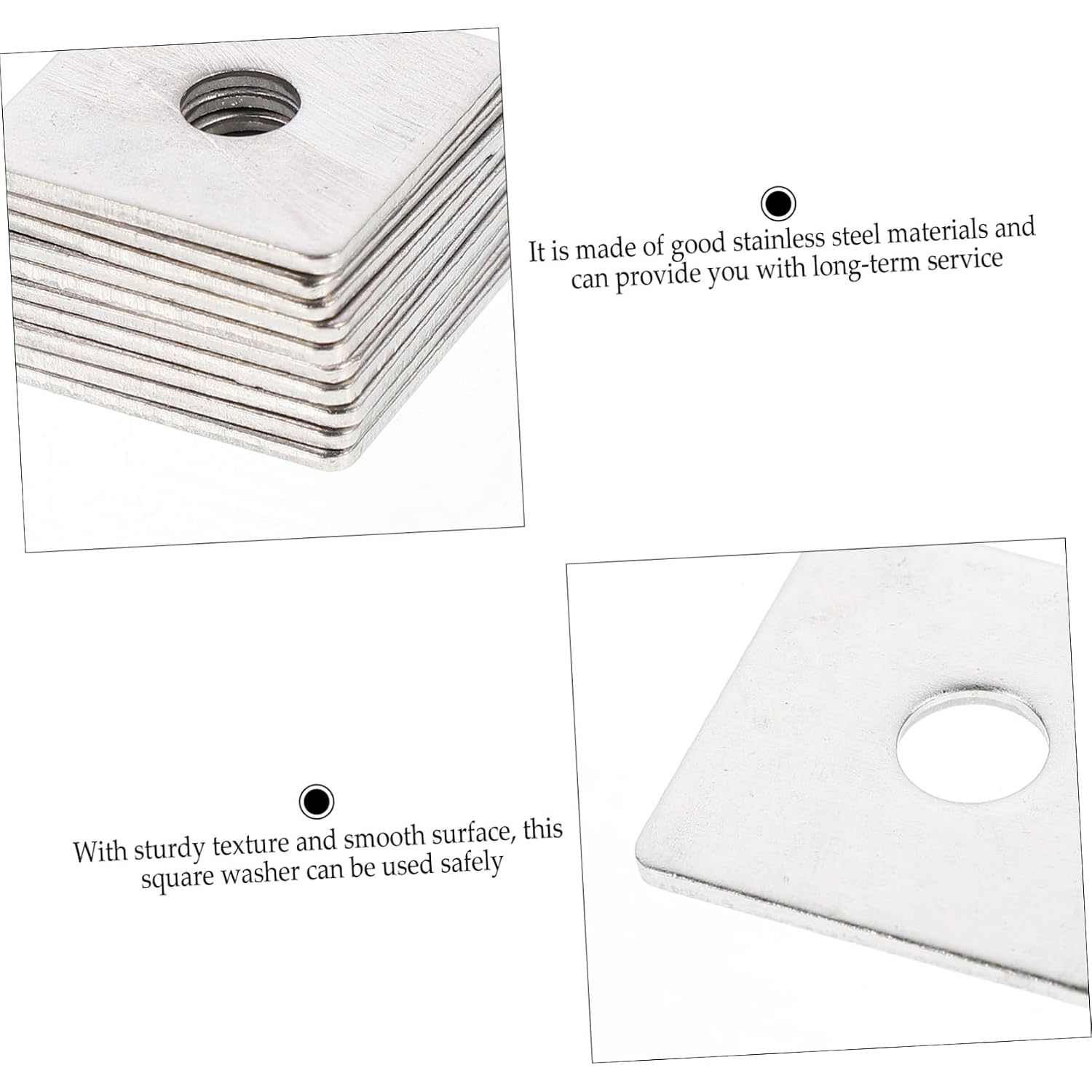 10-Piece Set of Stainless Steel Square Washers Flat Square Plates for Industrial Use Sturdy Gaskets and Spacers for Hardware Fasteners