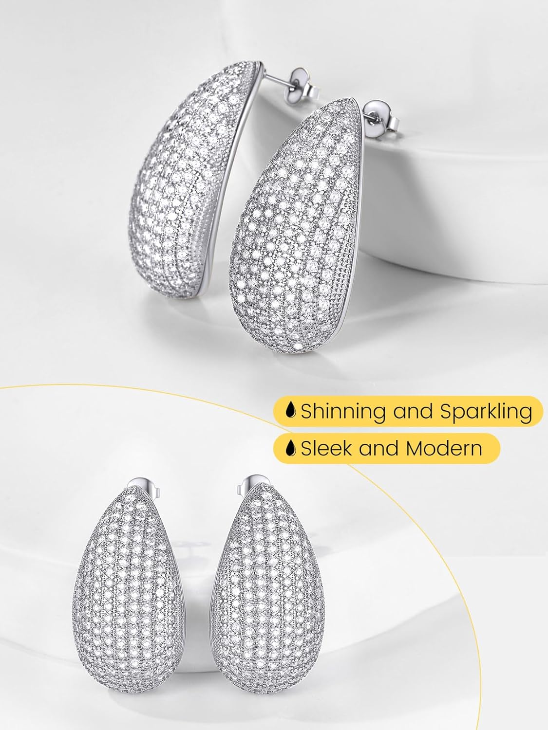 KeyStyle Chunky Gold Hoop Earrings for Women Trendy, Stainless Steel TearDrop Hoops Earring, Lightweight Water Drop Ear Jewerly