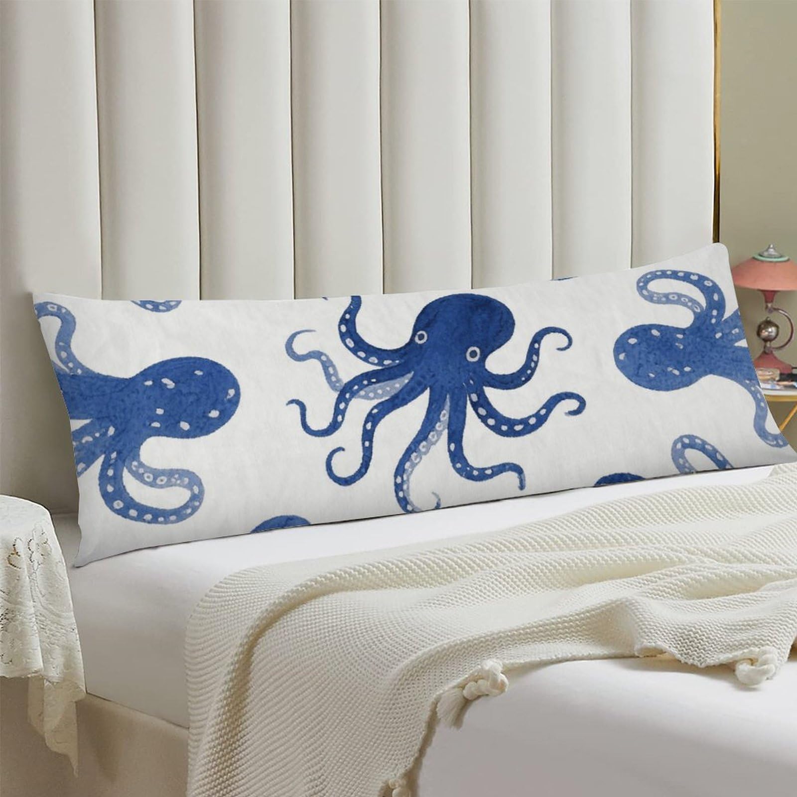 Body Pillow Cover 20x54 Long Pillow Case with Invisible Zipper Breathable Microfiber Blue Octopus Pillowcase Soft Cozy Protector for Bedroom Couch Sofa Bed Home Decor All Seasons