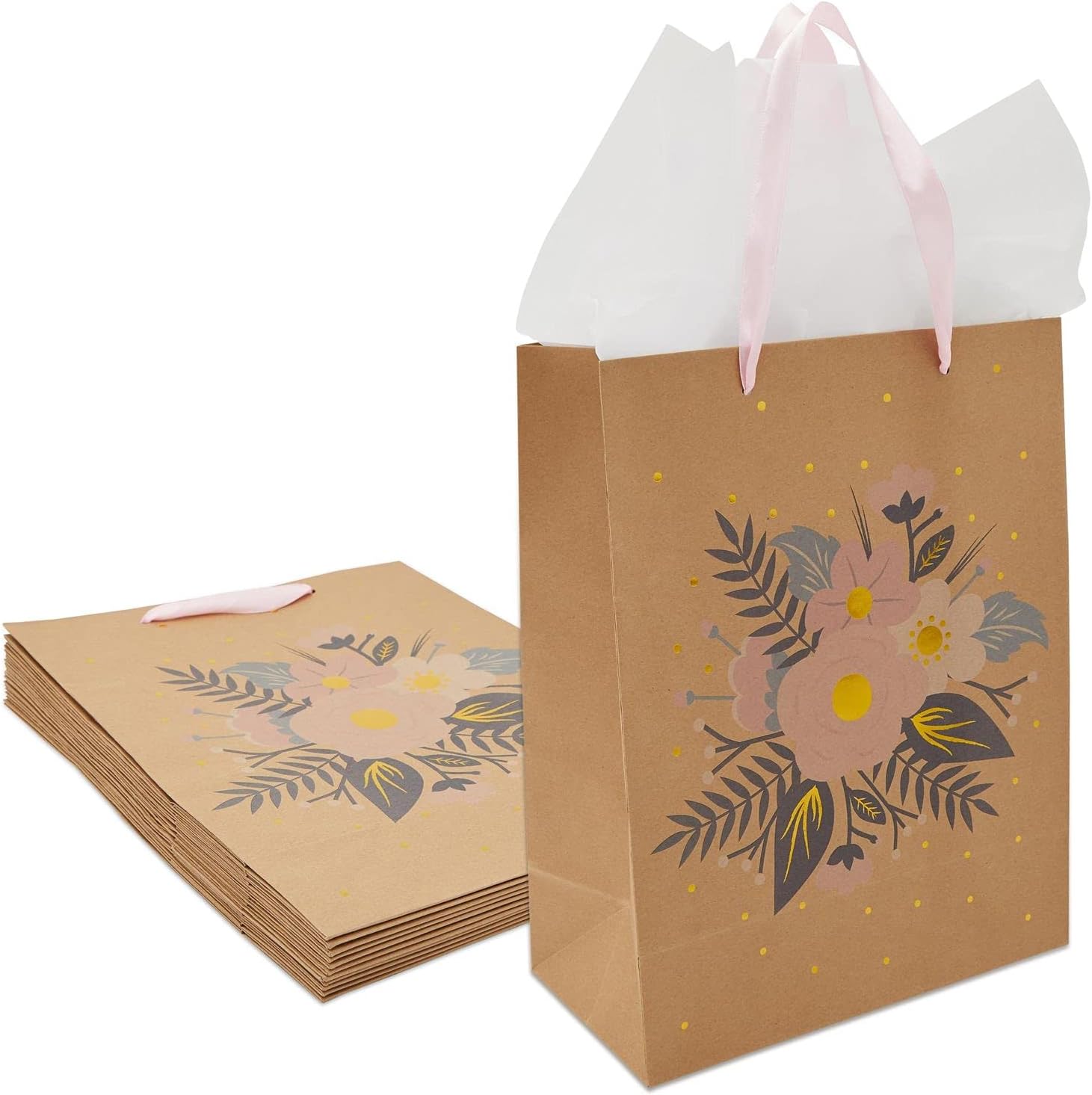 Up To 40% OFF Floral Bridesmaid Gift Bags with Tissue Paper for Wedding, Bridal Shower (12 Pack)