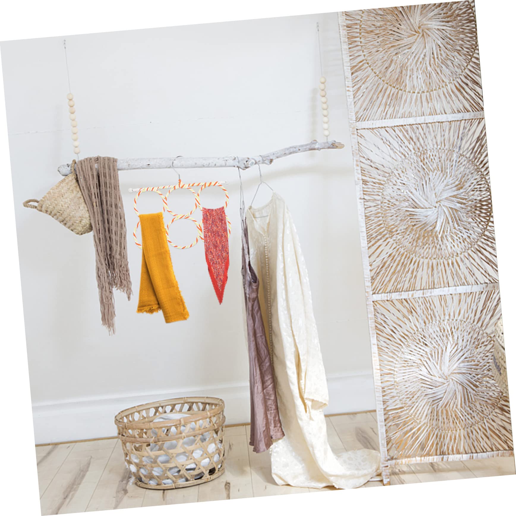 PRETYZOOM 2Pcs Foldable Hanger Multi Functional Scarf Rack for Closet Organization Space Saving Home Scarf Hanger with Rattan Design Lightweight and Storage