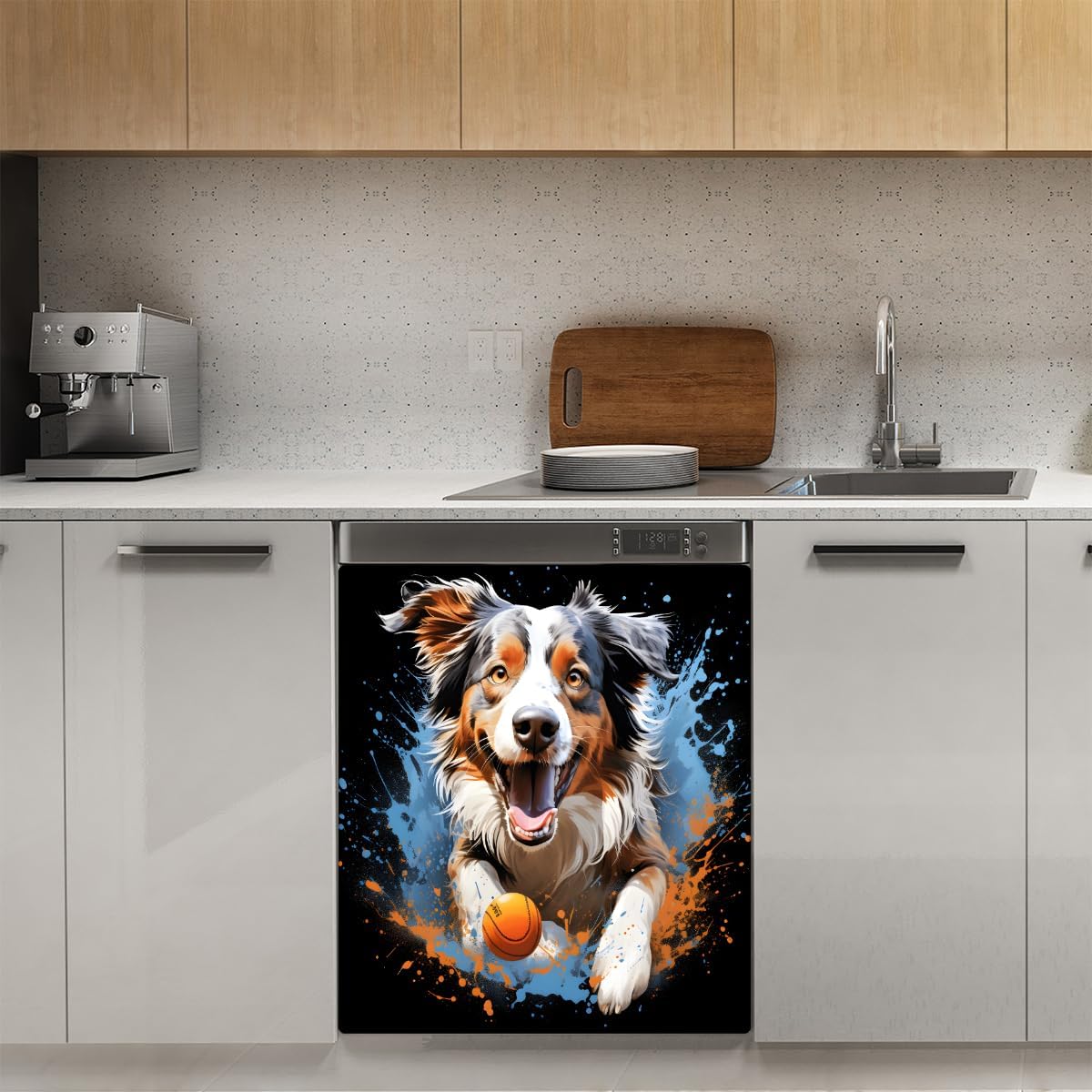 Cute Dog Pattern Dishwasher Magnet Cover for Door Front, Dishwasher Panel Decal Animal Reuseable Refrigerator Magnet Cover Decal Fridge Stickers Home Decor, 23 x 26 Inch