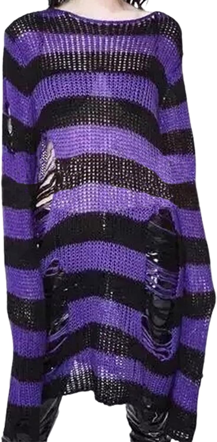 Zhiyouni Punk Gothic Sweater for Women Men Hollow Out Loose Knit Pullover Tops