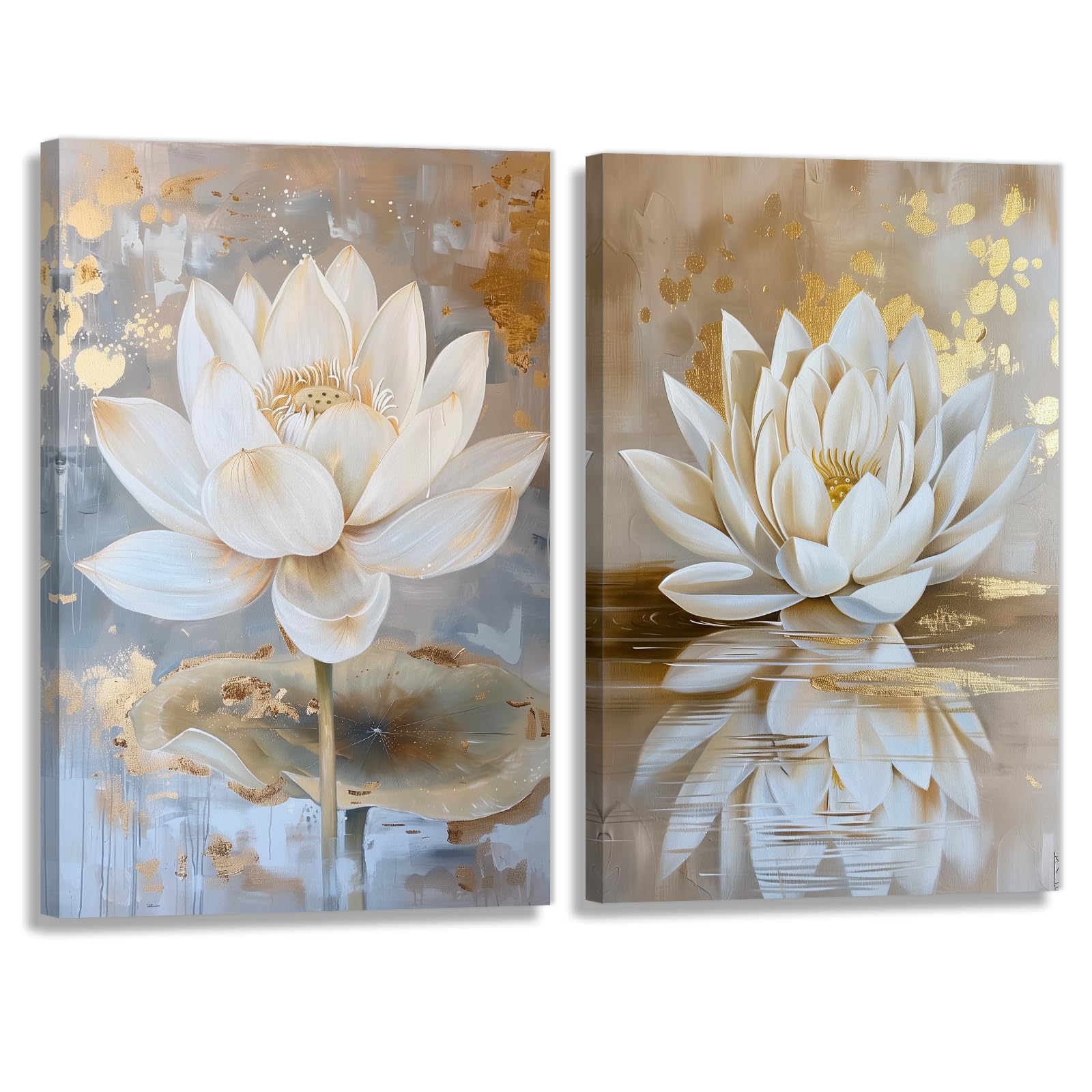 Photo 1 of KPLUNDO Zen Wall Art 2 Piece White Lotus Blooming Painting (Artwork-3, 12"x16")