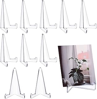 10 Packs Acrylic Easel Stands Clear Mini Coin Display Easel Holder Mini Easel Stand Acrylic Stand for Display Clear Place Card Holders Transparent Card Stands for Home Office Display, 3.4 x 2.5 Inch