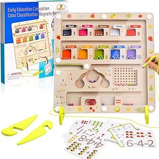 Magnetic Colour and Number Maze, Magnetic Maze Montessori Toys for 2 3 4 5 Year Olds, Colour Sorting Toys, Wooden Magnet Puzzle Game Board for Toddlers Counting Maths Fine Motor Skills Toys Gifts