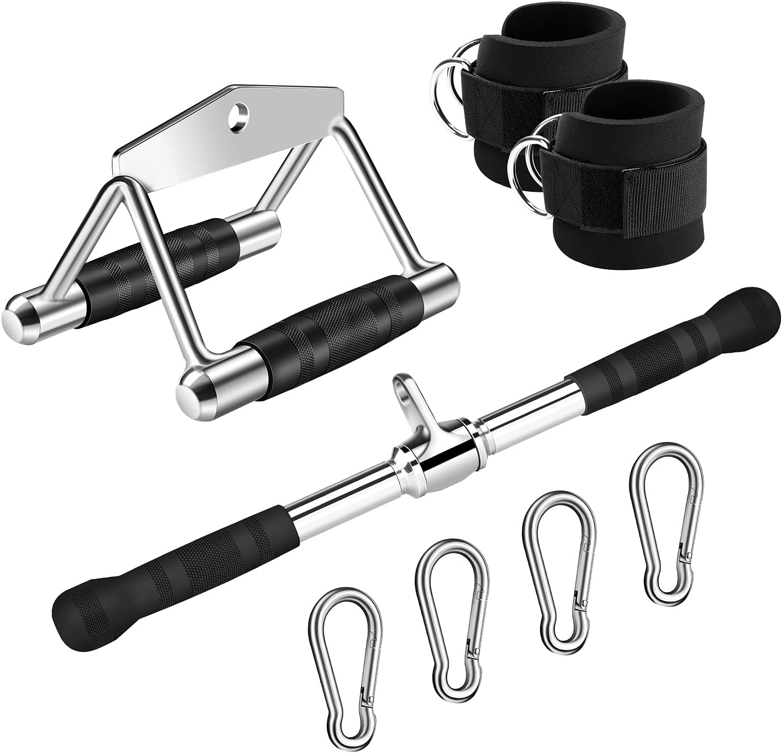 Lat Pulldown Attachments, Cable Attachments for Gym Weight Lifting, Tricep Press Down Rope, V Bar, Double D Handles, Ankle Straps, Lat Pull Down Bar Cable Machine Attachment Home Gym Accessories