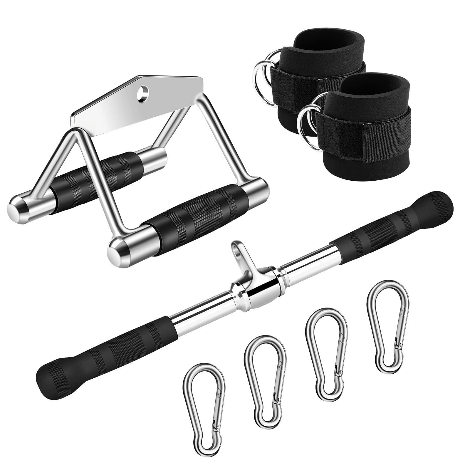 Lat Pulldown Attachments, Cable Attachments for Gym Weight Lifting, Tricep Press Down Rope, V Bar, Double D Handles, Ankle Straps, Lat Pull Down Bar Cable Machine Attachment Home Gym Accessories