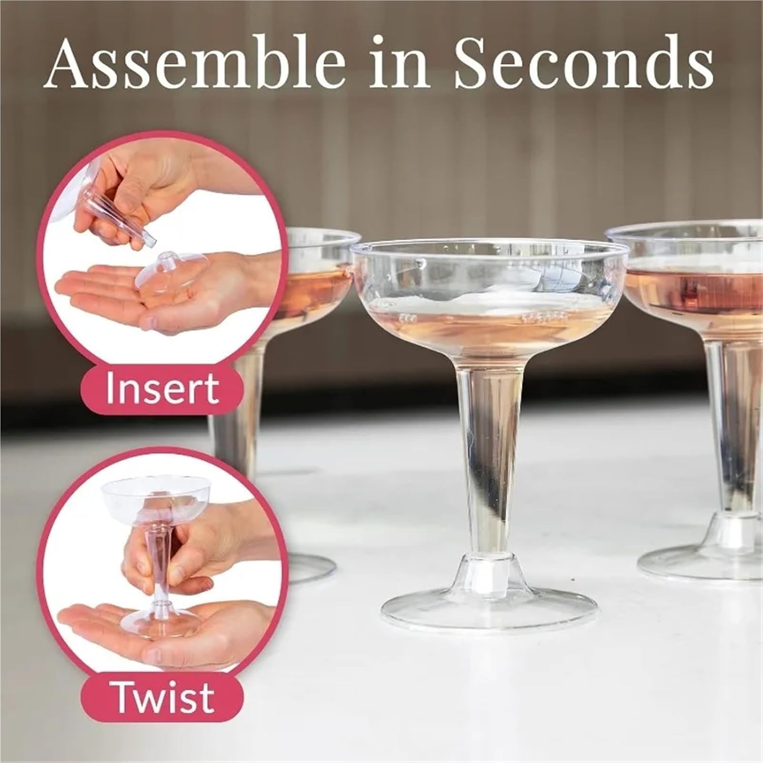 30PCS Clear Plastic Coupe Glasses Champagne Disposable Margarita