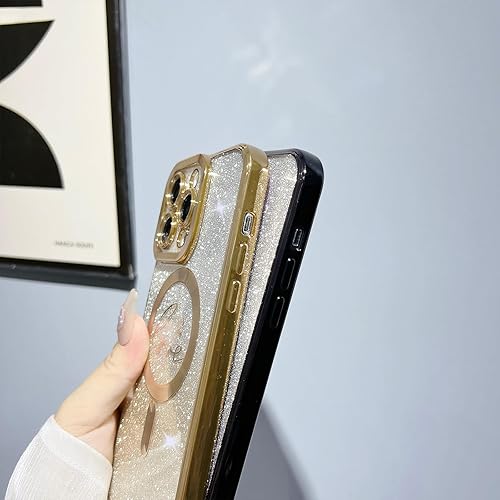 Miniatura 4 de aowner Funda magnética para iPhone 15 Pro Max compatible con MagSafe, funda transparente con diseño de corazón de amor de lujo, protección de