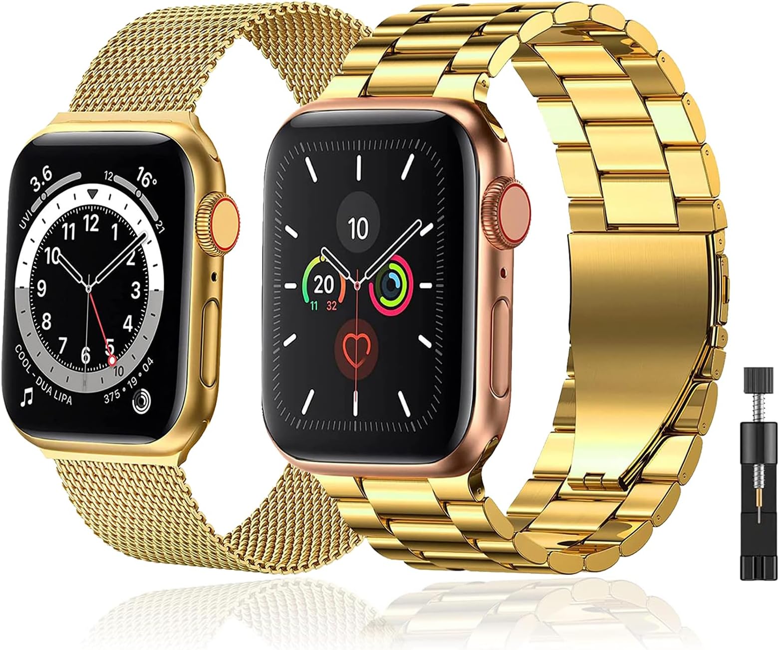 baklon Pack 2 Metal Strap Compatible with Apple Watch Strap 42/44/45/46/49mm, Stainless Steel Replacement Wristband Compatible with iWatch Series Ultra SE 3 2 1 Series 11 10 9 8 7 6 5 4,Gold