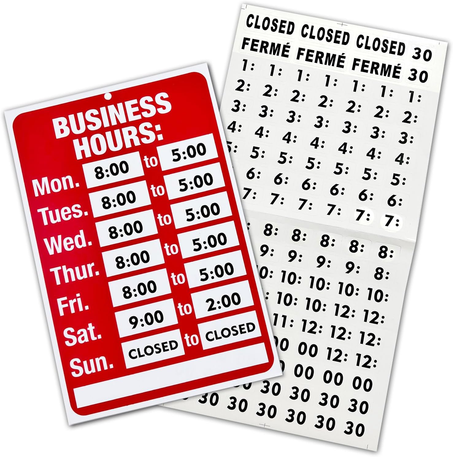 Business Hours Sign, Changeable Open and Closed Signs with Matching Letter and Number Stickers for Glass Door, Office, Restaurants, Bars, Retail, Barbershop, Salon Shops (Red)