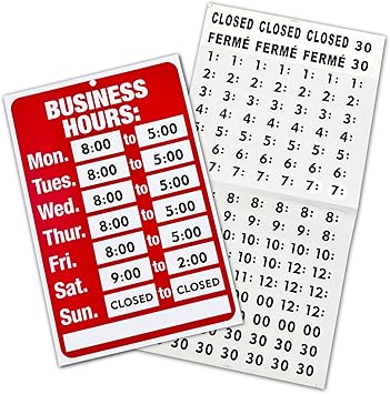 Business Hours Sign, Changeable Open and Closed Signs with Matching Letter and Number Stickers for Glass Door, Office, Restaurants, Bars, Retail, Barbershop, Salon Shops Red