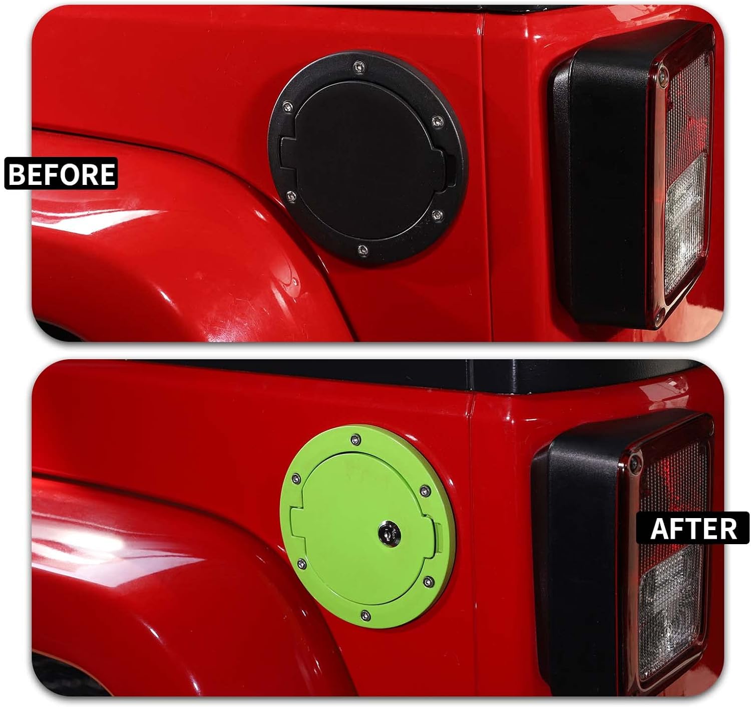for JK Locking Fuel Filler Door Gas Tank Cap Cover, Aluminum Fuel Door Exterior Accessories for 2007-2018 Jeep Wrangler JK & Unlimited Sport Rubicon Sahara 2/4 Door(Green)