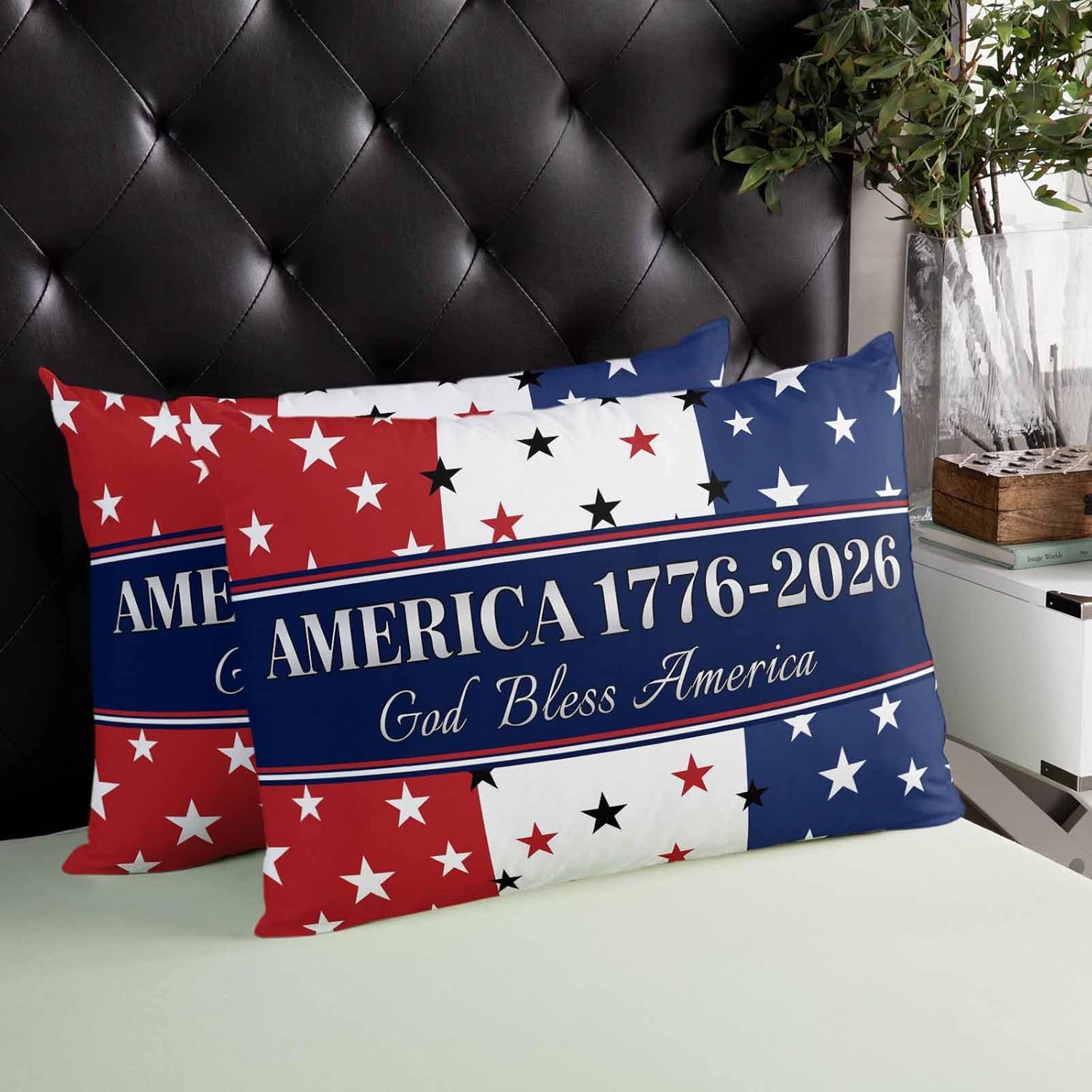 Outdoor Pillows Waterproof, American Flag Throw Pillows with Inserts Included, 250 Red Blue White Star Independence Day Indoor Outdoor Decorative Lumbar Pillow for Bed/Couch/Patio 12"x20", 2Pcs
