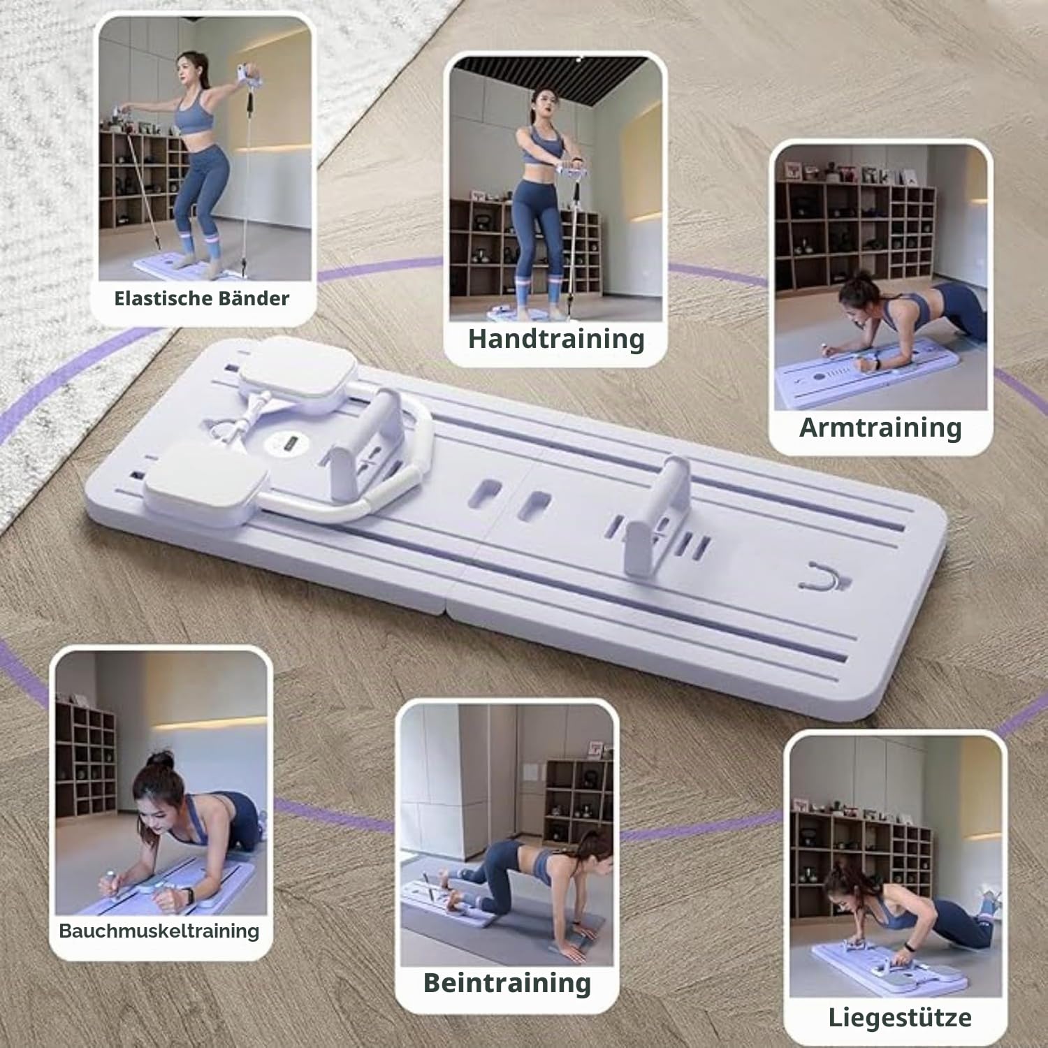Multifunktionales Bauchmuskelbrett mit Widerstandsbändern und Kniematte, automatischer Rebound-Ab-Roller mit Ellbogenstütze, Bauchmuskelübungsgerät für den ganzen