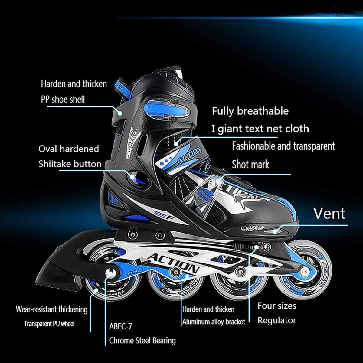 Patins À roulettes Artistiques Réglables pour Adultes Intérieur/Extérieur Fun À Roues Alignées Roues Quad Patins À roulettes for Adultes Jeunes Unisexe