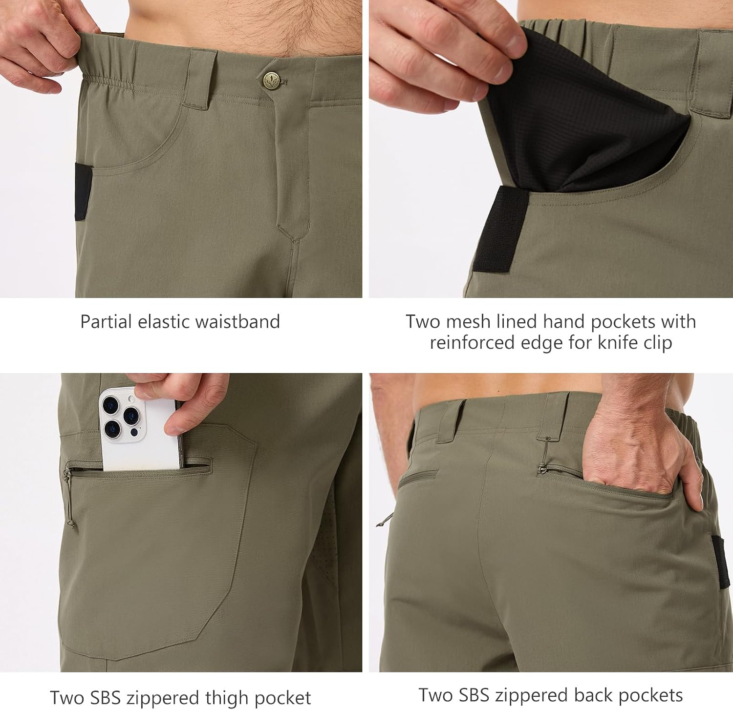 BASSDASH Men’s 10” Hunting Shorts Camo Rip-Stop Stretch Water Resistant for Fishing Hiking with Zipper Pocket FP13M