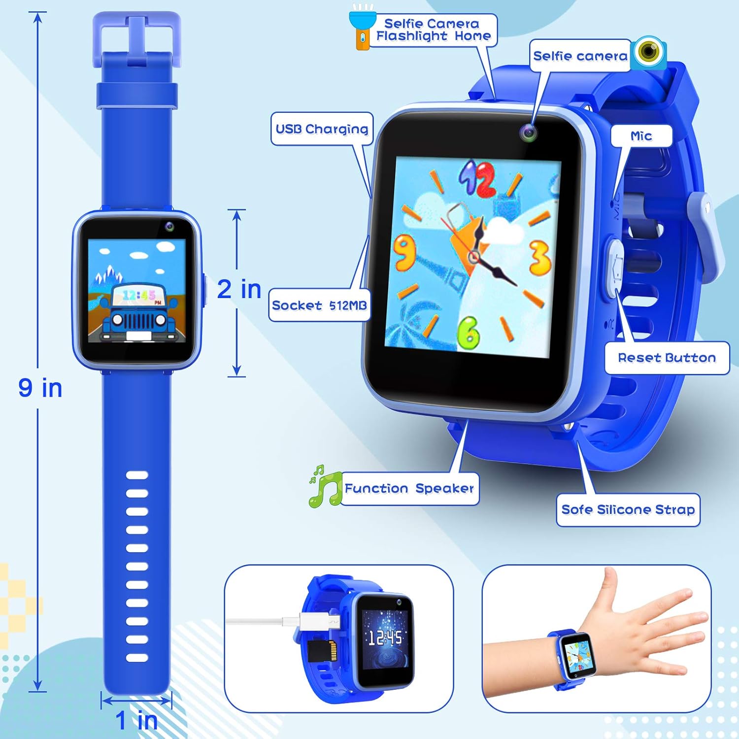 lzndeal Kids Smart Watch with Camera, Children Smartwatches for 3-10 Years Old Boys with Touchscreen, Educational Games, Music Player Learning Toys Christmas Birthday Gifts for Toddler Boys-Navy Blue : Toys & Games