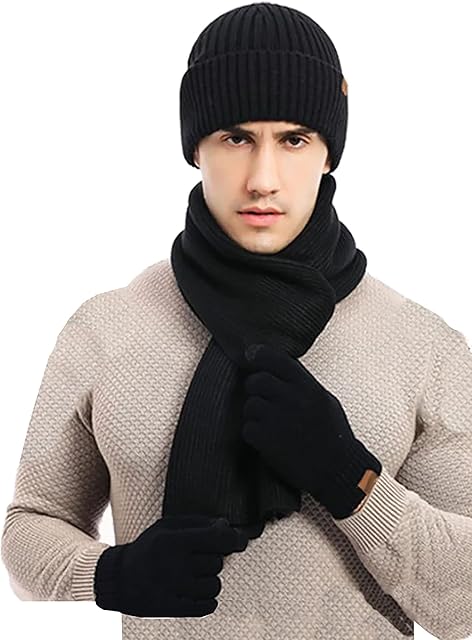 GFM Men's Winter Warm Three-Piece Knitted Hat Scarf Glove Set (TPS-D)
