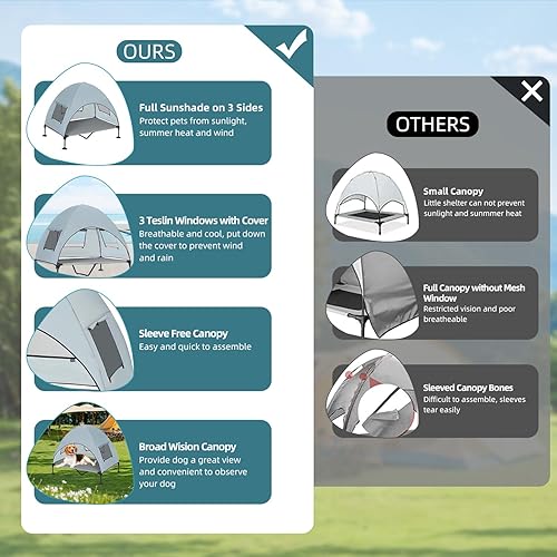 Miniatura 6 de Cama elevada para perros al aire libre con toldo, cama elevada para mascotas con sombra extraíble, cama portátil para mascotas con patas ajustables