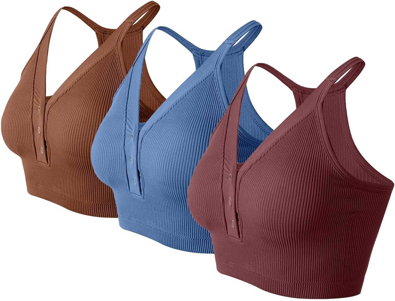Racerback Padded Sports Bra for Women- Seamless Comfort Push Up Front Closure Tops for Yoga Workout Athletic Fitness