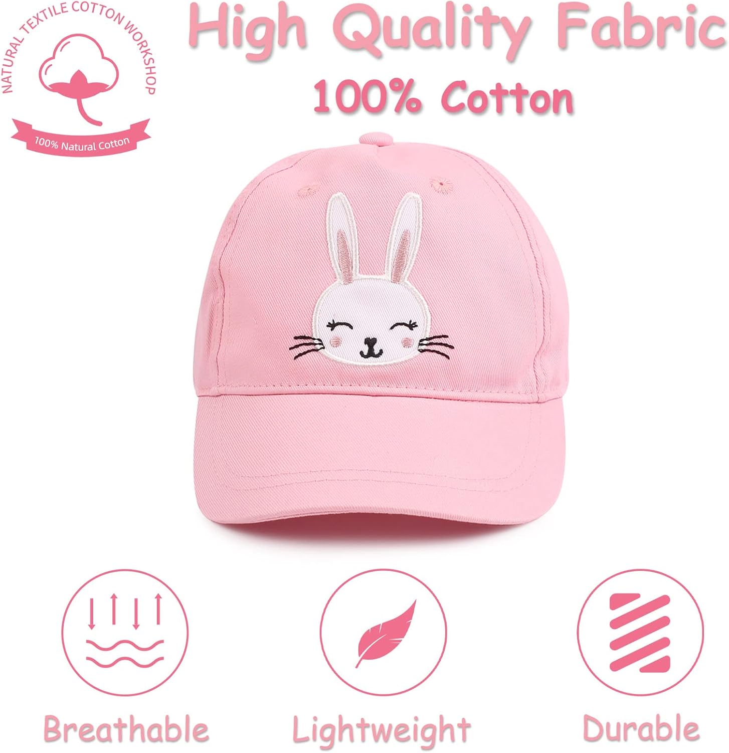 Zsedrut Girls Baseball Cap Kids Cotton Sun Hat Spring Summer Boys Peak Caps Adjustable Bunny Hats - Image 2