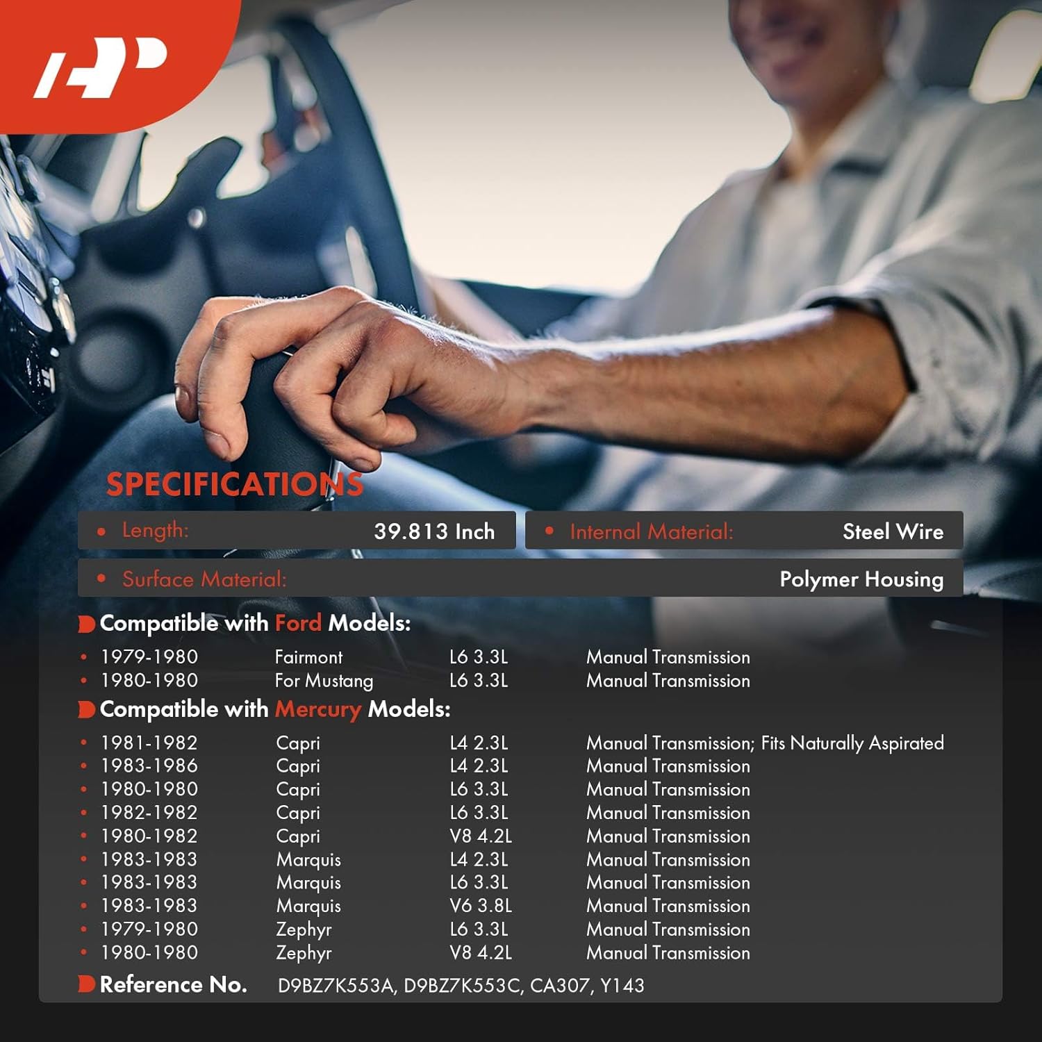 A-Premium 39.813 Inch Clutch Cable Compatible with Ford Mustang 1980, Fairmont 1979-1980 & Mercury Capri 1980-1986, Marquis 1983, Zephyr 1979-1980, 2.3L 3.3L 3.8L 4.2L, Manual Transmission