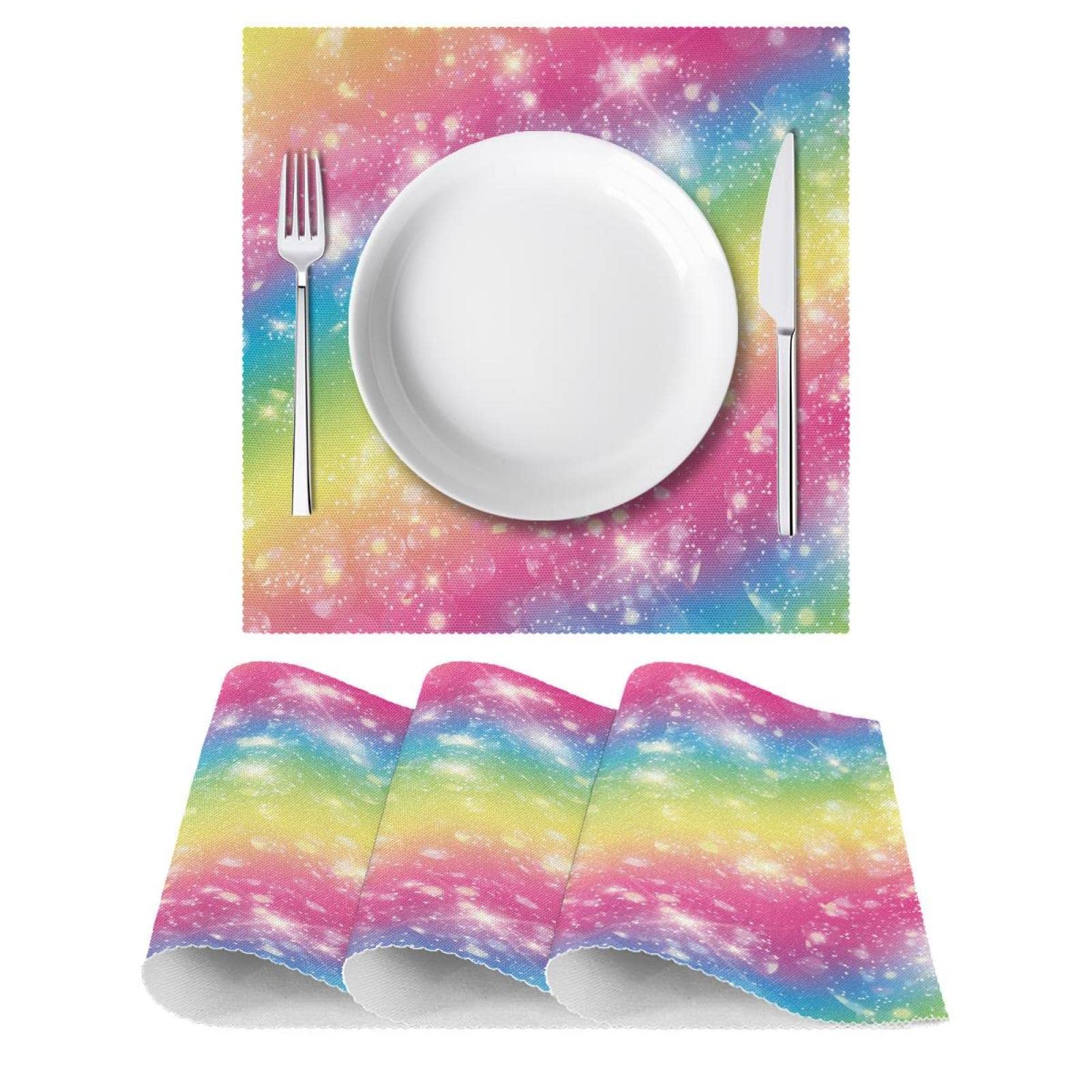 Schönes Regenbogen-Tischset, waschbar, rutschfest, hitzebeständig, für Esstisch, Küche, 30 x 30 cm, 4 Stück