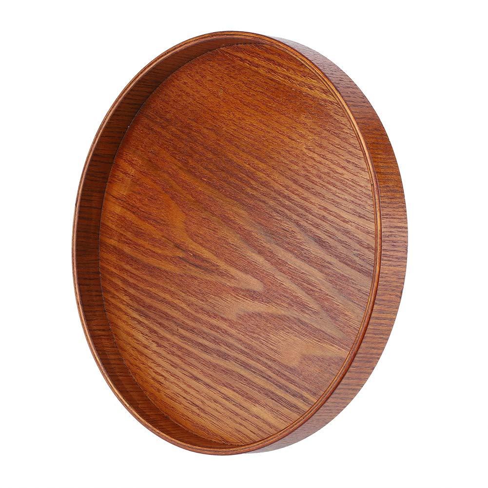 Vikye Brown Round Wooden Tray, Natural Wood Serving Tray Durable And Decay Resistant For Tea Food Server Dishes Water Drink Platter(21Cm)