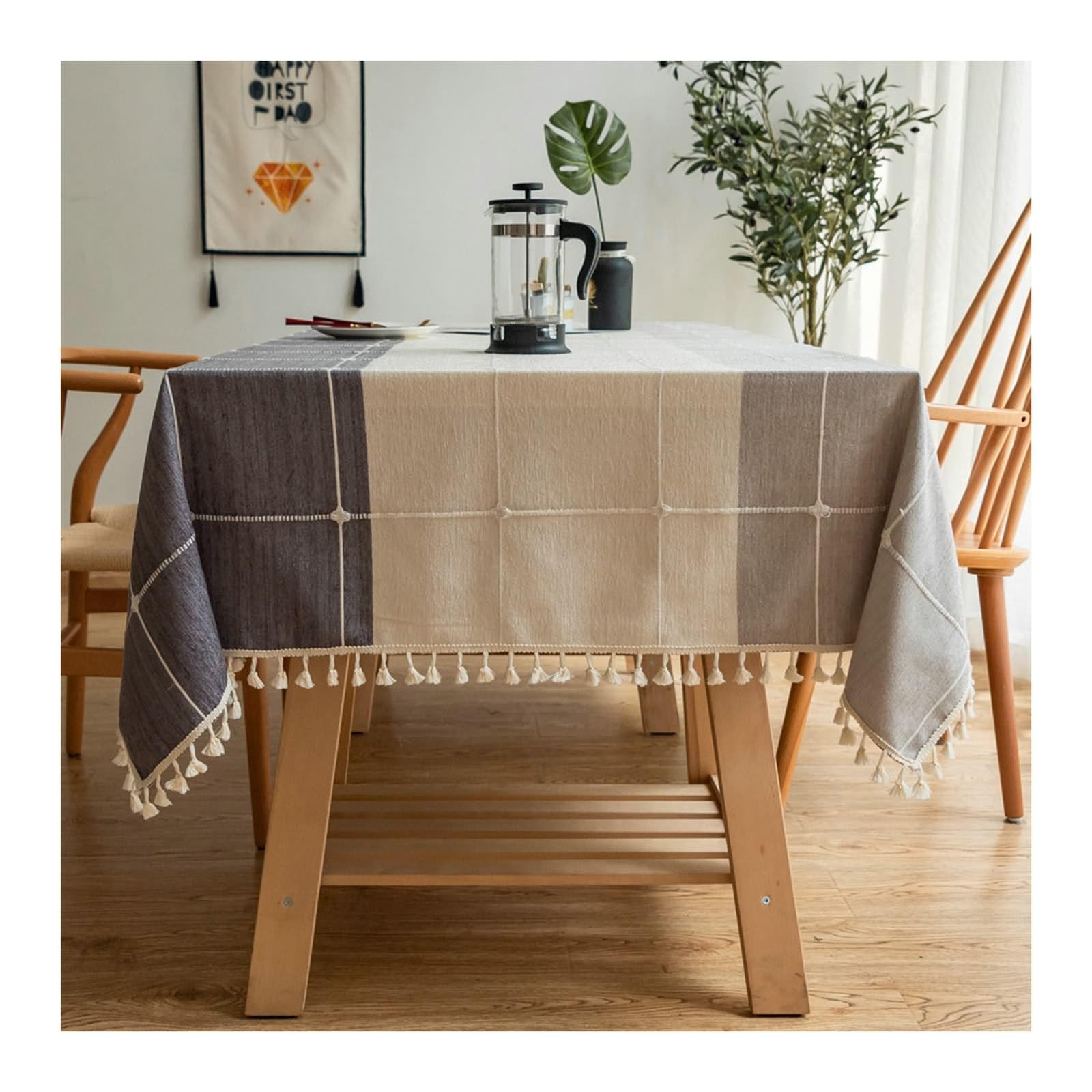 Daesar - Mantel de Mesa Rectangular Moderno,Mantel Mesa Chenilla Empalme de Cuadros con Borlas Mantel Gris Claro Gris Oscuro para Mesa,140x240CM(94x55Inch)