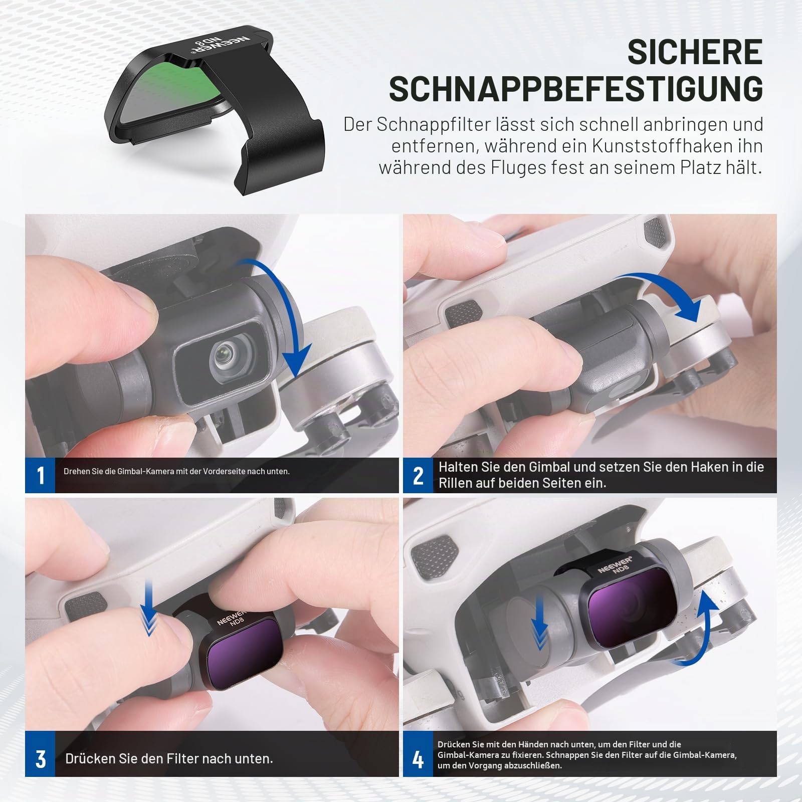 NEEWER ND Filter Set kompatibel mit DJI Mini 4K/2 SE/SE/2/Mavic Mini (3er Pack), CPL/ND8/ND16 Graufilter mehrfach beschichtete HD Optikglas Neutraldichtefilter Drohnen Kamera Objektiv Zubehör, FL-C41