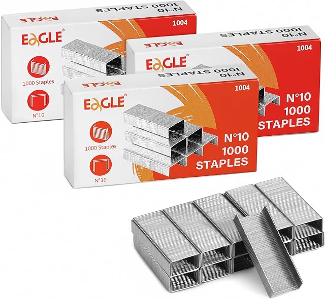 Eagle Numéro 10 Mini Staples Premium pour #10 Des agrafes, 1000 pcs par boîte, 3 Boîtes en boîte (3000pcs Total), Argent