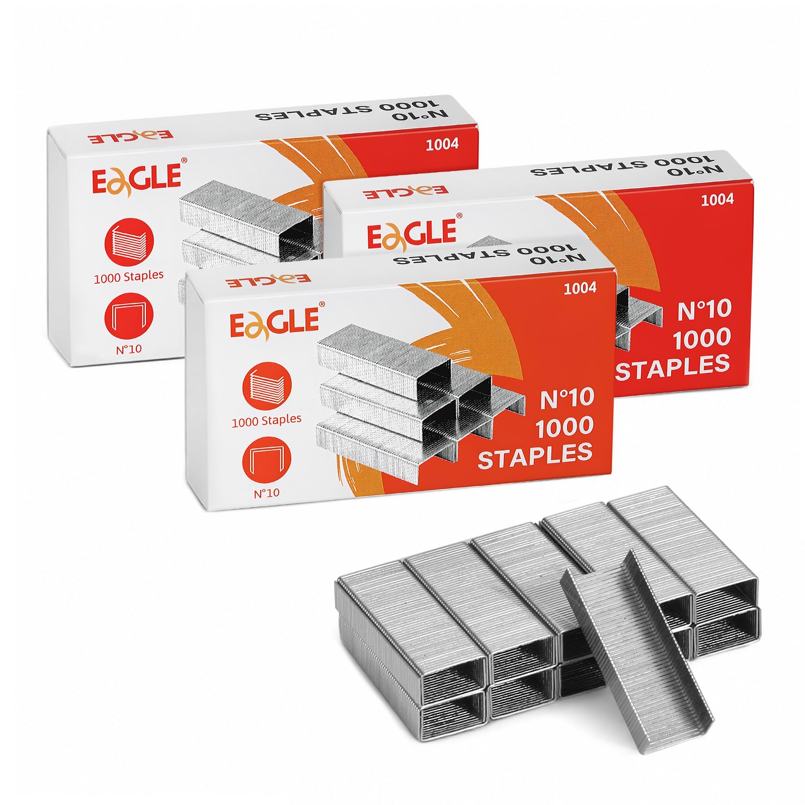 Eagle No.10 Mini Premium Staples for #10 Staplers, 1000 pcs Per Box, Pack of 3 Boxes, 3000 pcs in Total, Silver