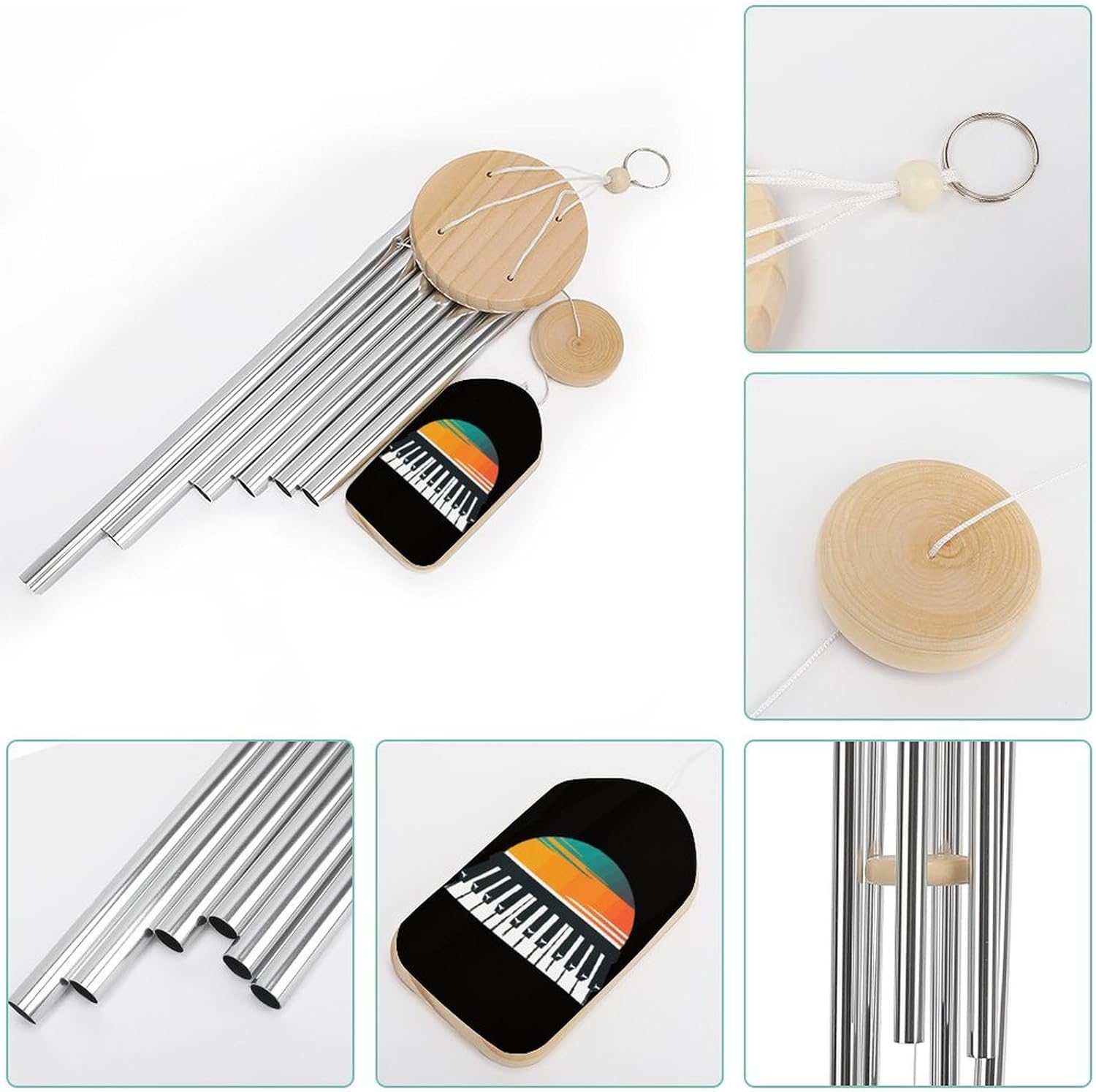 Vintage Piano Keys Wooden Wind Chimes Deep Tone Memorial Windchime for Outside Garden Home Decoration
