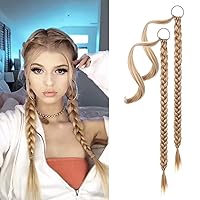 Vista 29 de YOGFIT 2 extensiones de cola de caballo trenzadas, extensiones de cabello largo y lacio envolvente, extensiones de cabello sintético suave natural