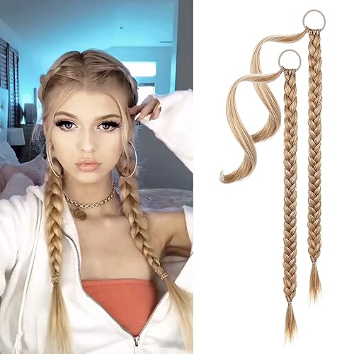 Miniatura 29 de YOGFIT 2 extensiones de cola de caballo trenzadas, extensiones de cabello largo y lacio envolvente, extensiones de cabello sintético suave natural