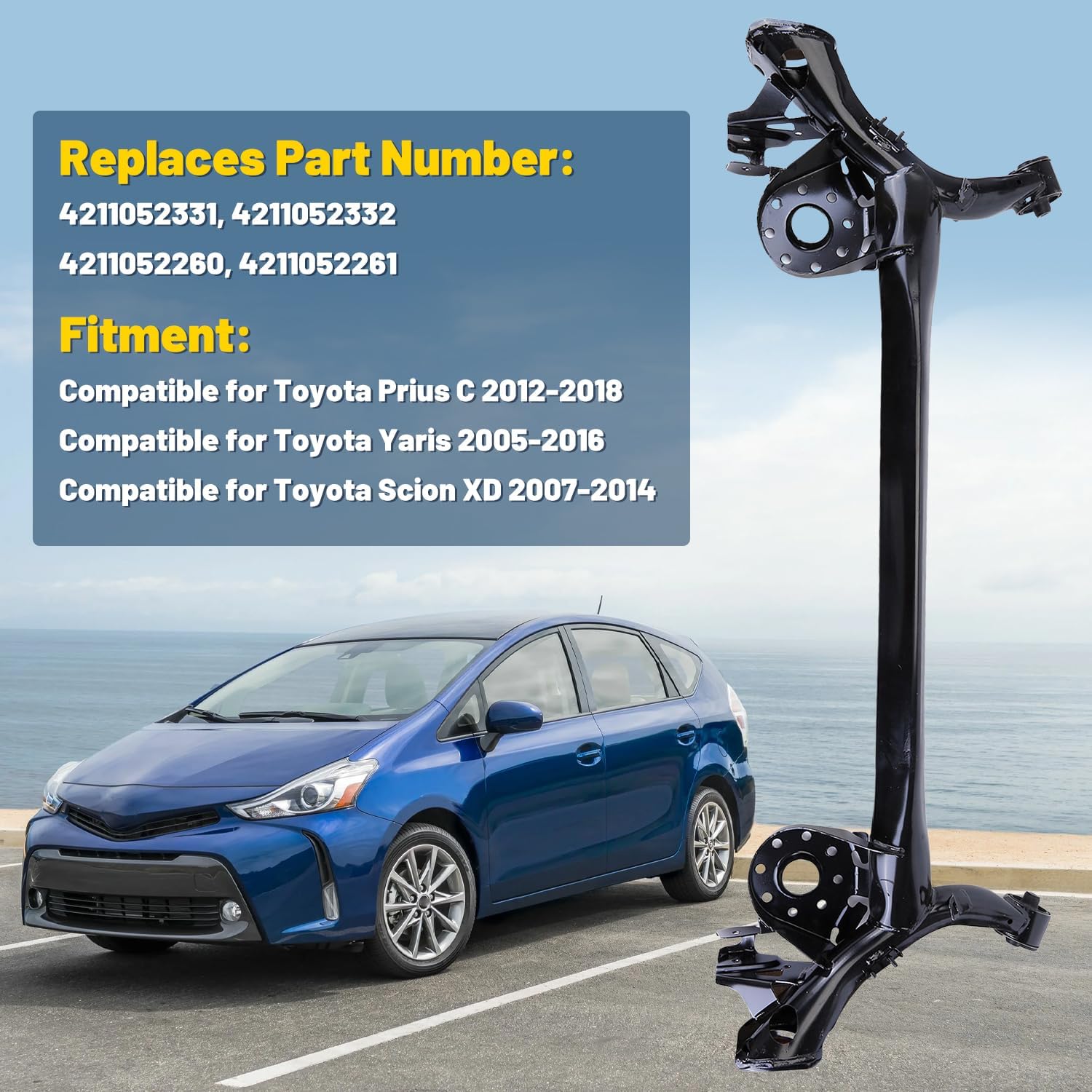 Rear Subframe Crossmember Compatible for Toyota Prius C 2012-2018,for Y-aris 2005-2016,for Scion XD 2007-2014 Axle Beam Rear Suspension Crossmember 4211052331 4211052332 4211052260 4211052261