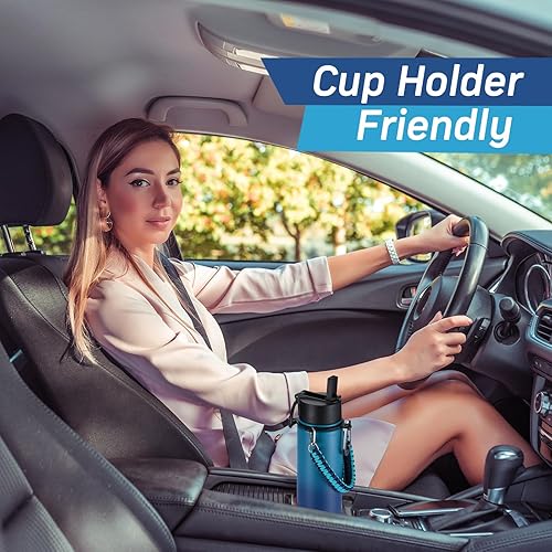 Miniatura 3 de KXIAOCHEN Botella de agua aislada, botella de agua de acero inoxidable, 2 tapas (con pajilla y tapa con asa), botellas de agua metálicas de boca