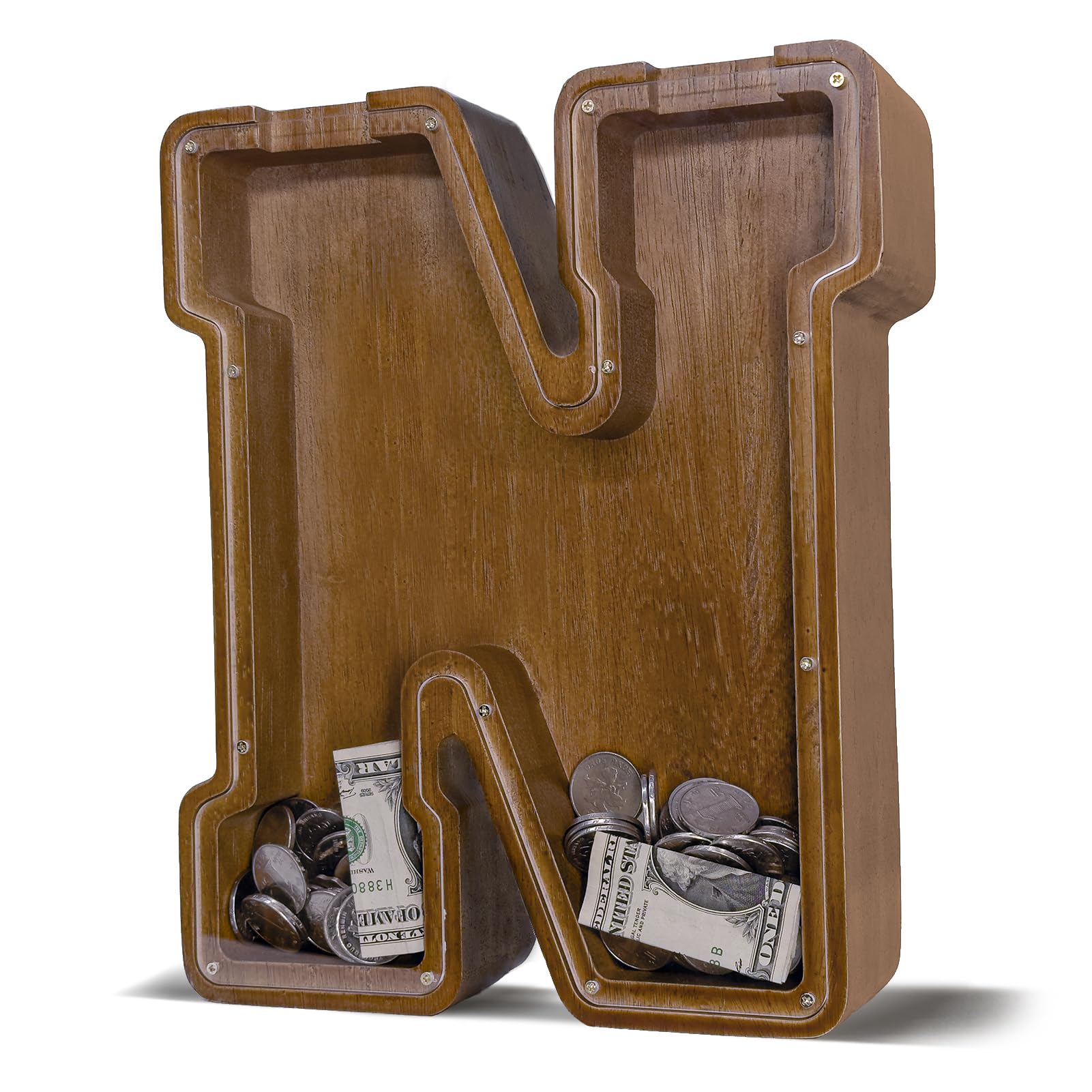 JOOMLAFLY Wooden Letter Piggy Bank for Kids Larger Letter Piggy Bank for Boys and Girls Personalized Piggy Bank Initial Coin Bank Wood Kids Money Bank