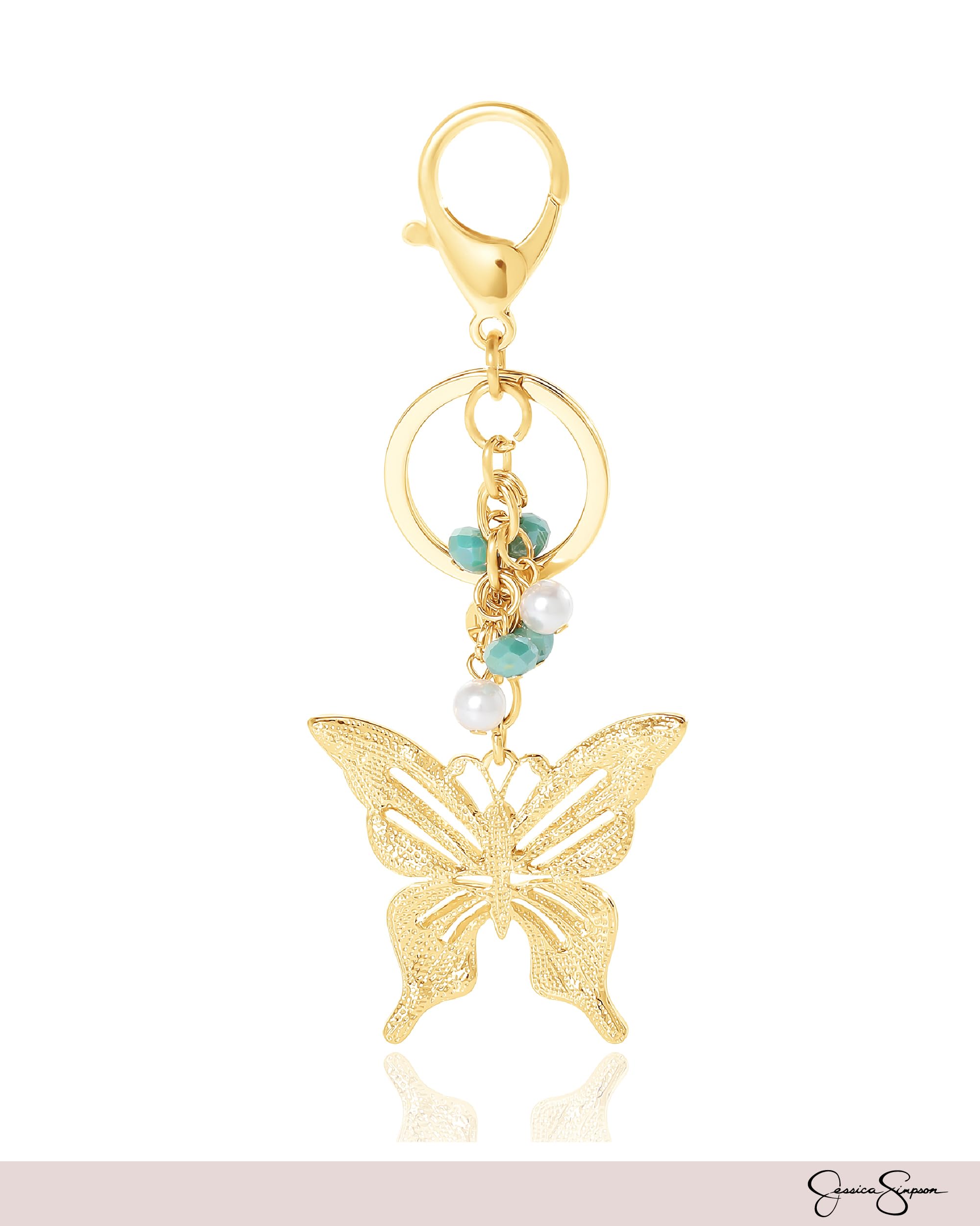 Jessica Simpson Pave Crystal Butterfly Keychain, Gold-Tone Keychain with Butterfly Charm, Purse and Bag Charms