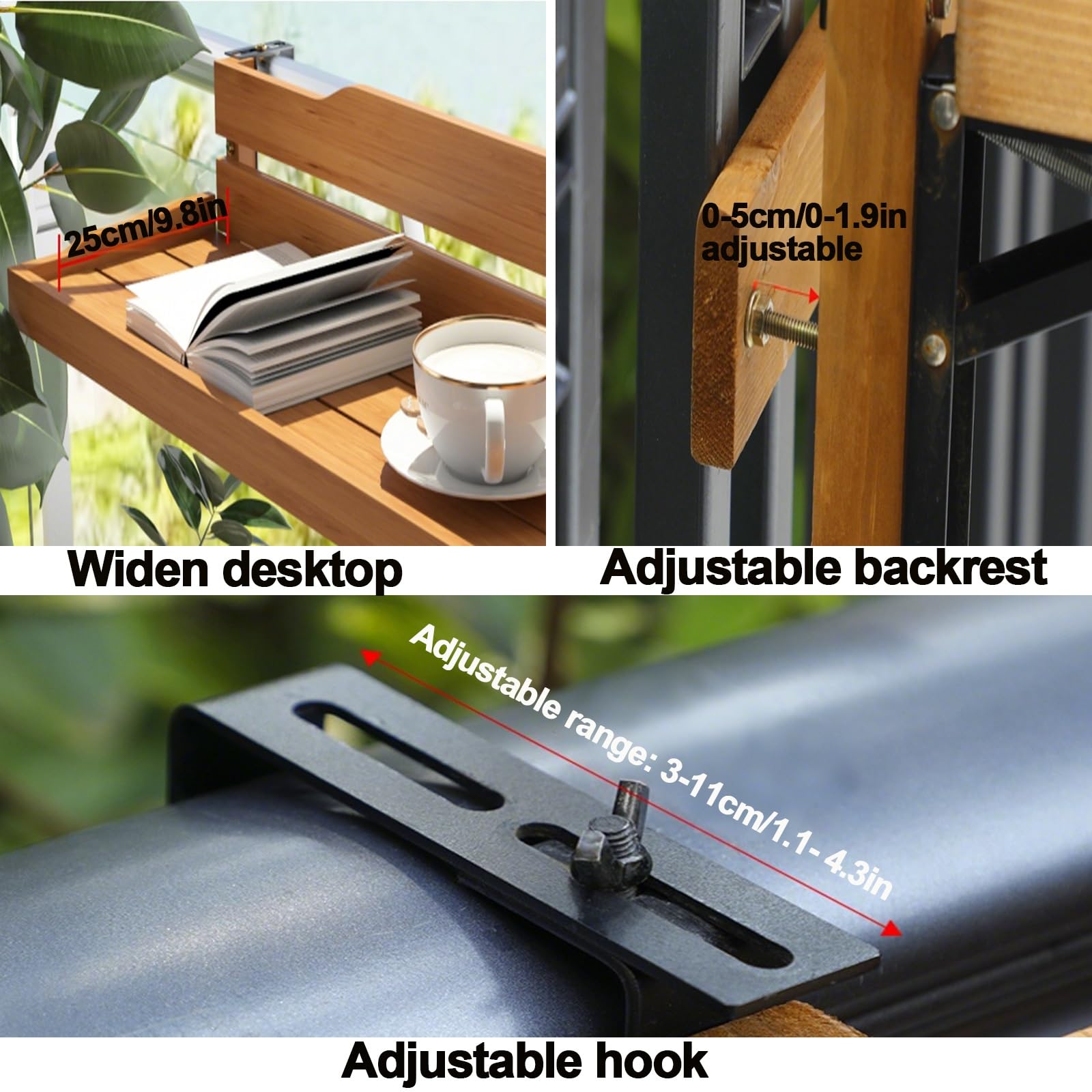 Tavolo Pieghevole Da Balcone A Parete,Ringhiera Sospesa Per Tavolo Da Balcone,Moderno Tavolo Galleggiante Per Bevande,Tavolo Pieghevole In Legno Con Ripiani,Tavolino Da Balcone(60*25cm/23.6*9.8in)