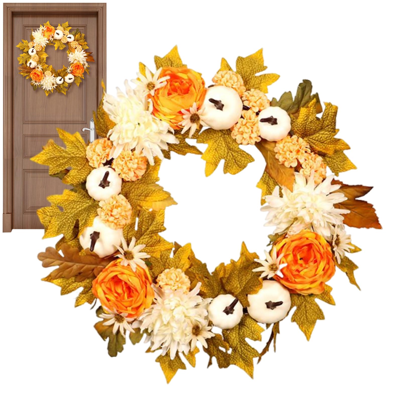 Couronne d'automne pour porte d'entrée : décoration chaleureuse avec citrouilles