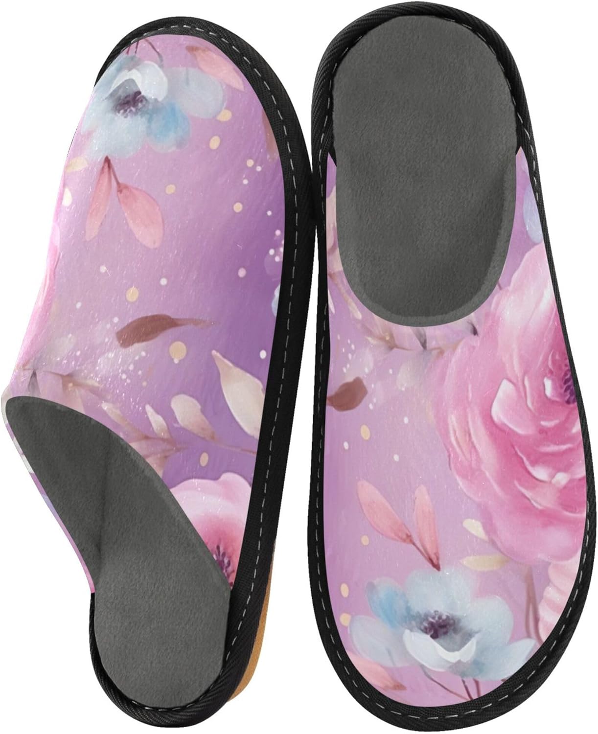 Flower Glitter Texture House Slippers – Cozy Fuzzy Slippers for Guests, Washable & Disposable, Perfect for Shoeless Home, Spa & Hotel Use A112919