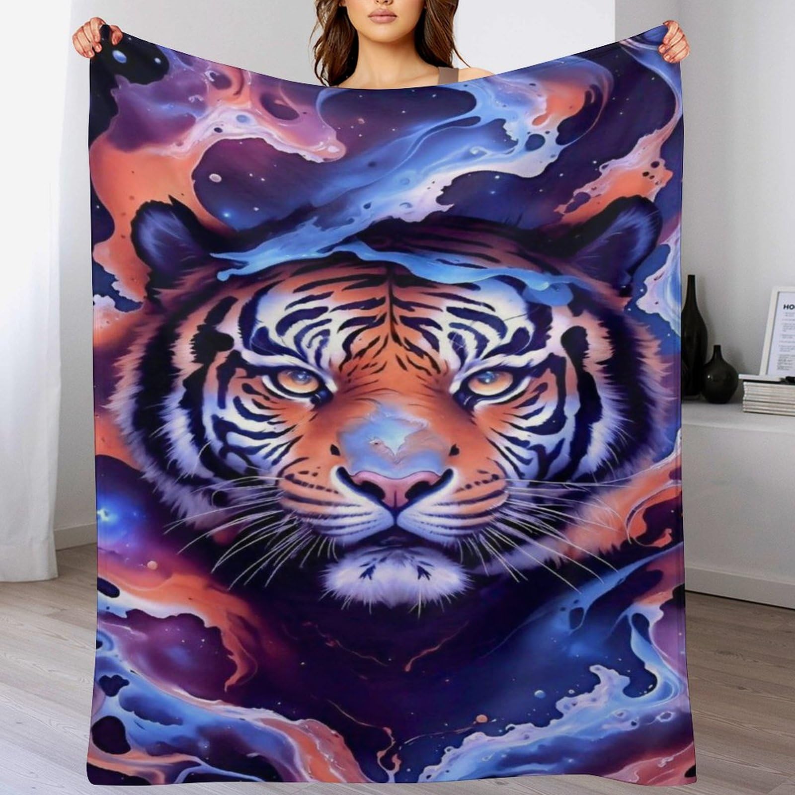 Couverture polaire tigre moelleuse et lavable en machine pour toutes les saisons