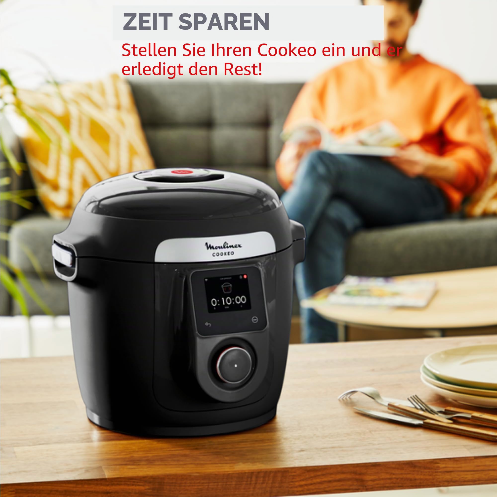 Moulinex Cookeo Wi-Fi 10-in-1 Multicooker 10-in-1 Multicooker 10 Kochmodi Druckkochen, detaillierte Schritte, CE96G810, Schwarz
